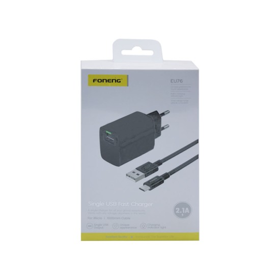 Carregador Foneng EU76 USB 2,1A com Cabo Micro 1m Preto